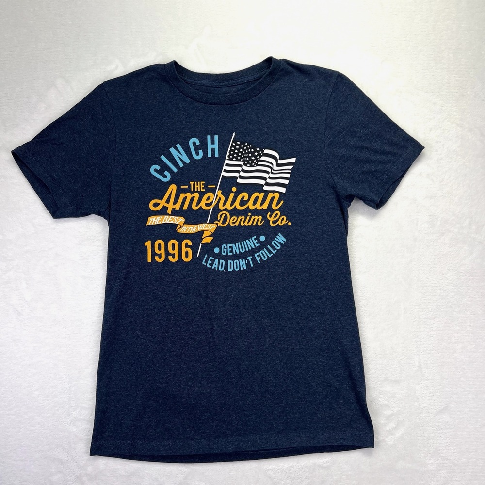 Cinch Graphic T-Shirt Mens Small Navy Blue Western Americana Lead Don't Follow S